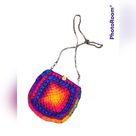 Rainbow Crochet Crossbody Bag Handmade - Picture 2 of 3
